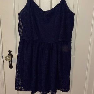 Navy blue spaghetti strap dress.